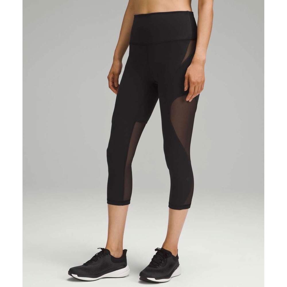 Lululemon Wunder Train Mesh Panel Crop 21 Black Everlux High Rise Yoga 6 LW6CTOS